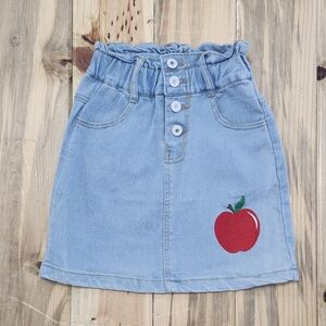 Back To School Denim Skirt with Red Apple Patch NWOT Size 6/7
